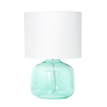 LIGHTING BUSINESS Glass Table Lamp with Fabric Shade, Aqua with White Shade LI2519939